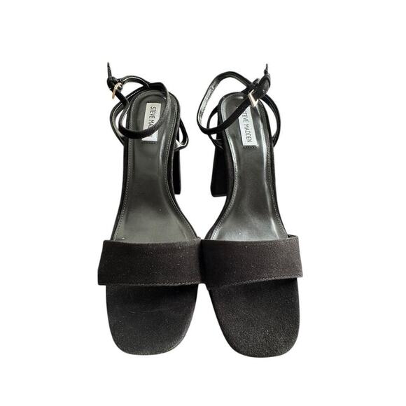 Steve Madden Lessa Sandals Platform Chunky Heel Shoes 10M Black Suede HoCo Prom - Picture 2 of 7